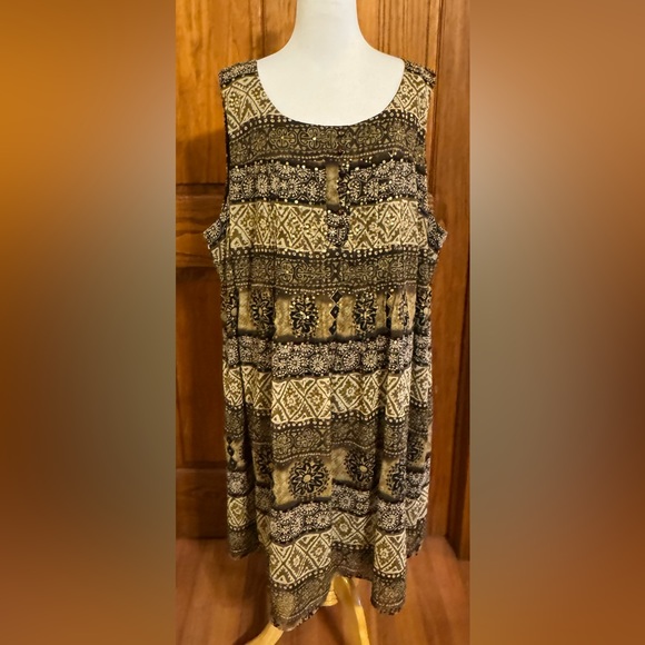 Dress Barn Size 24 Brown Floral Geo Sleeveless w/Pleats  & Metallic Accents.EUC - Picture 1 of 7